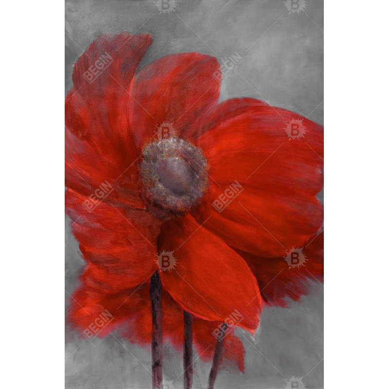 Fleur rouge dans le vent - Toile rouge botanique pour la décoration intérieure