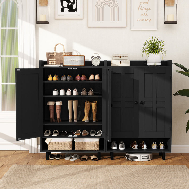 Armoire de rangement pour chaussures à 6 niveaux avec 15 paires de portes et tablettes réglables, Noir