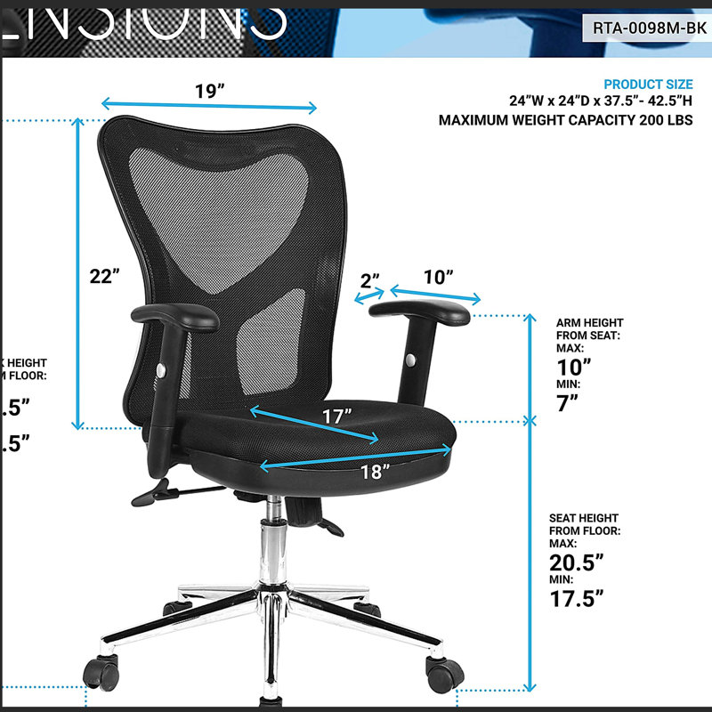 Chaise de bureau en filet à haut dossier avec base en chrome, noir
