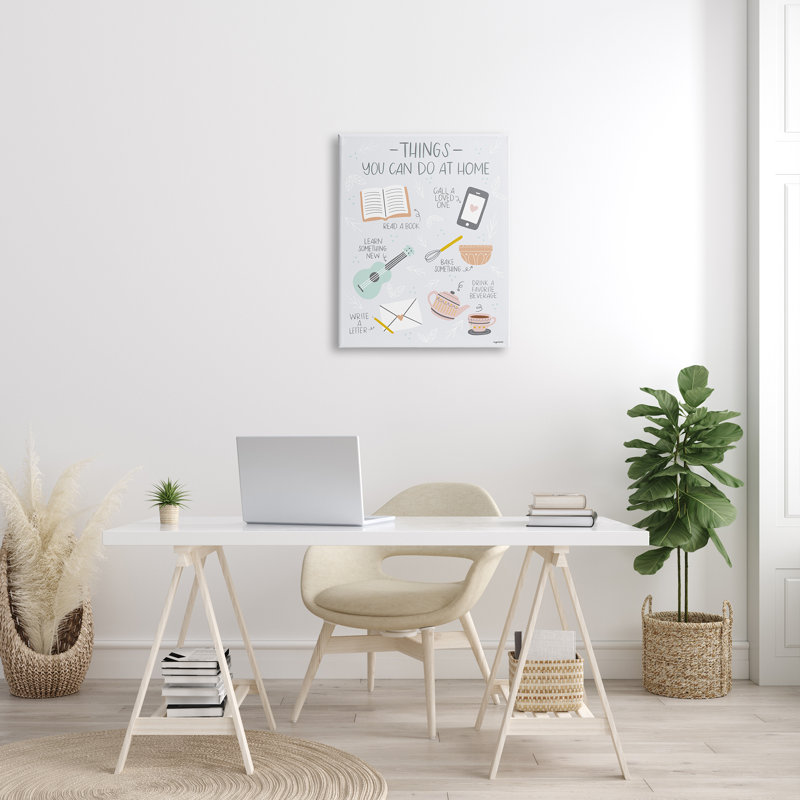 Ae-905 " Things To Do At Home Illustrated Self Care Guide ", Wrapped Canvas, 30" H x 24" W x 1.5" D