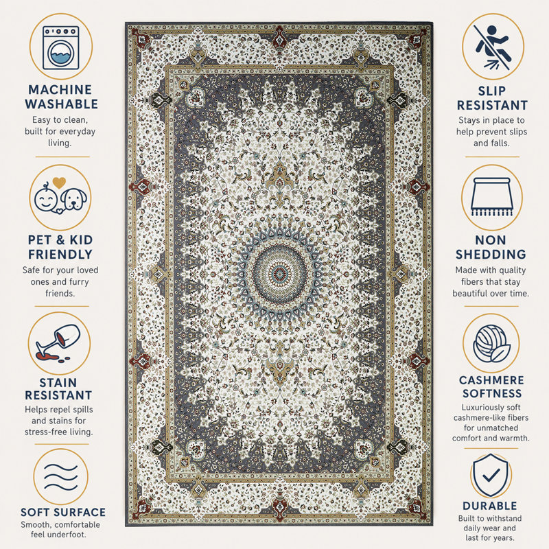 Arrionna Rectangle Vintage Look Shaggy Indoor / Outdoor Washable Area Rug, Rectangle 200 x 290 cm
