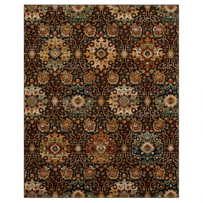 Mortiz Floral Ornamental Medallion Area Rug in Brown/Orange