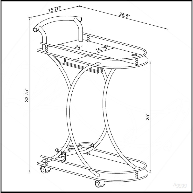 Chariot-bar en verre à 2 niveaux Allen, Black