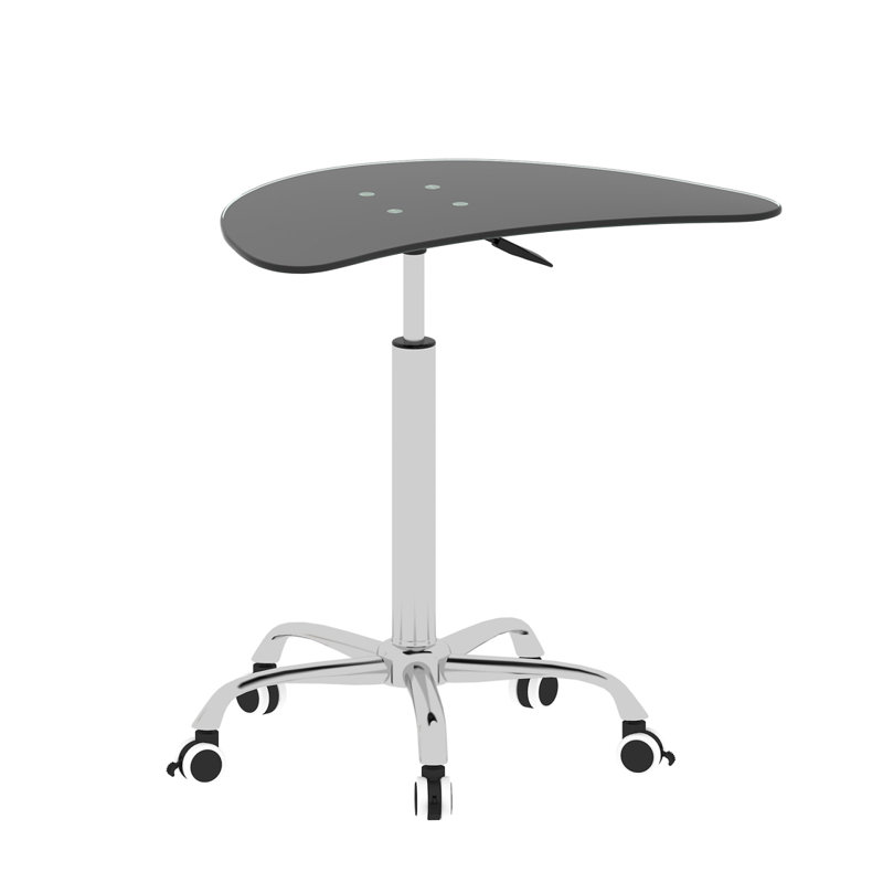 Adjustable Height Tempered Glass Table Desk Table With Lockable Wheels(Adjustable Range 24.2 "~32.7 ")