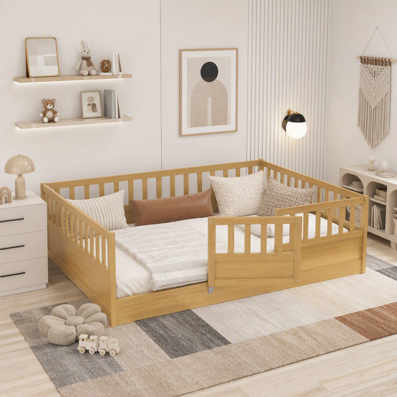 Lit de plancher, structure de lit plateforme en bois à profil bas, aucun sommier tapissier requis, Lit double