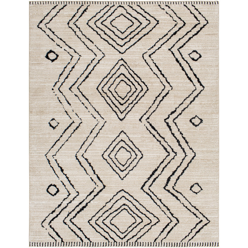 Mel Moroccan Area Rug in Black/Cream, Rectangle 5'3" x 7'