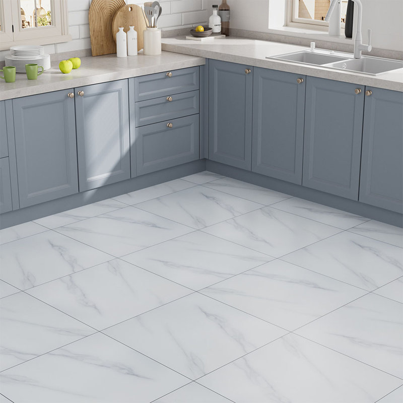 14Pcs 60x60cm Realistic Stone Texture Self Adhesive PVC Flooring, White