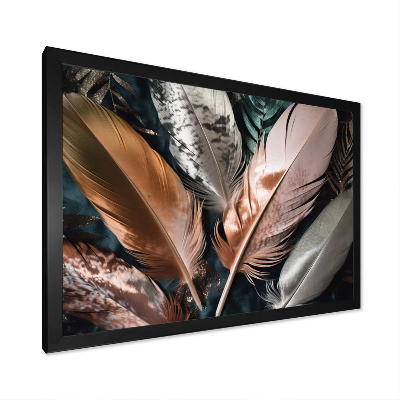 Kamali plume rose Boho Majesty II - imprimé, H 34 po x l 44 po x P 1,5 po, Cadre photo noir