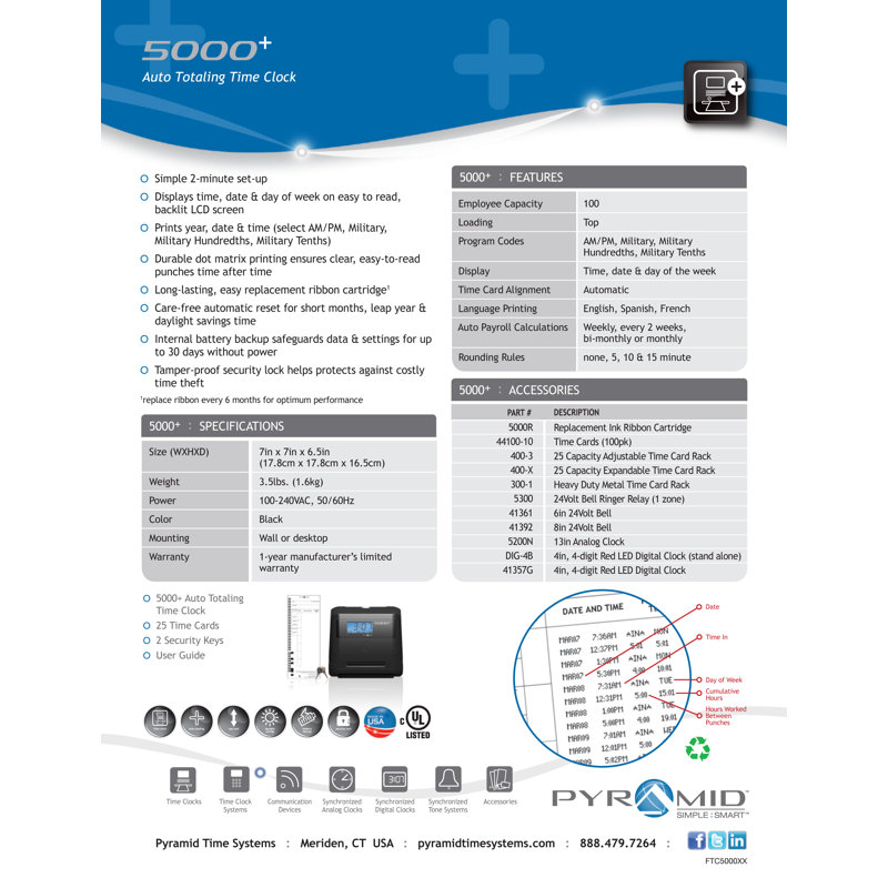 5000+HD Heavy Duty Auto Totaling Time Clock