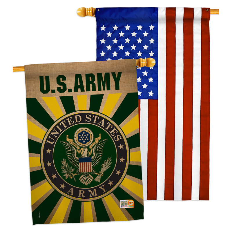 2 pièces en polyester décoratif 2 faces 40 x 28 po. ensemble de drapeaux de maison, Armée, Jaune / vert