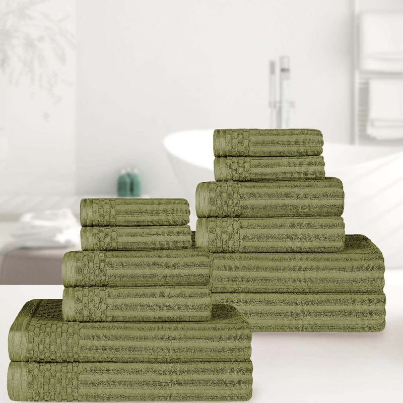 Ensemble de 12 serviettes de bain en coton 12 pièces, Sauge