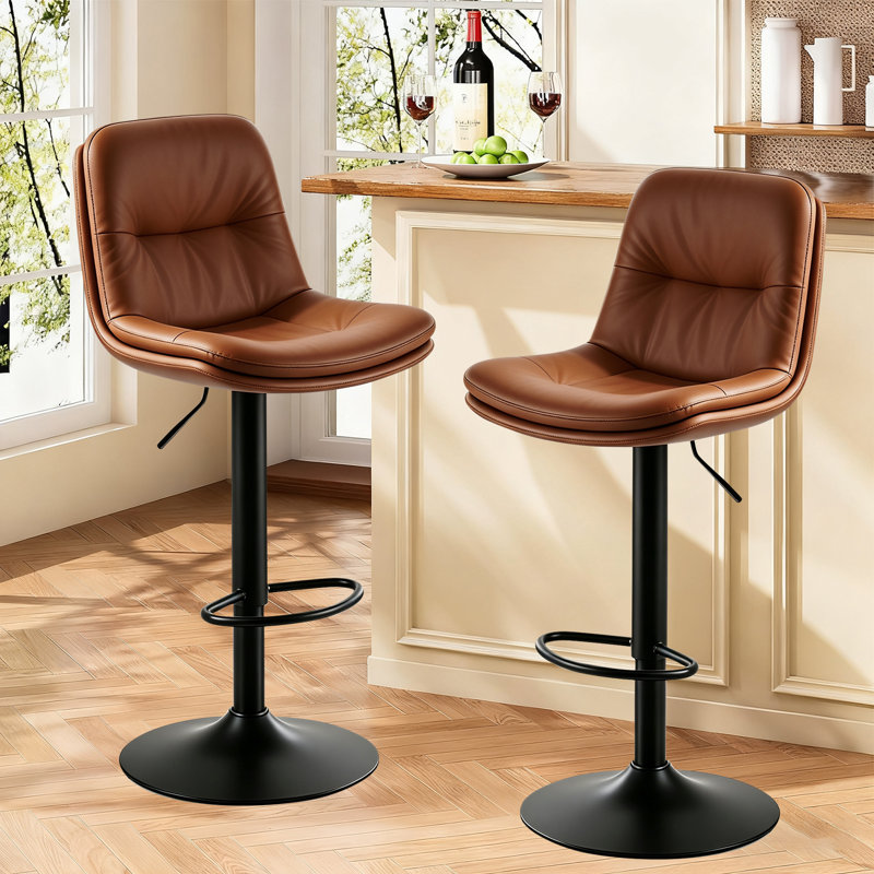 Ensemble de 2 tabourets de bar pivotants à 360 degrés avec sièges rembourrés pour îlot de cuisine, brun, Brun, Ensemble de 2