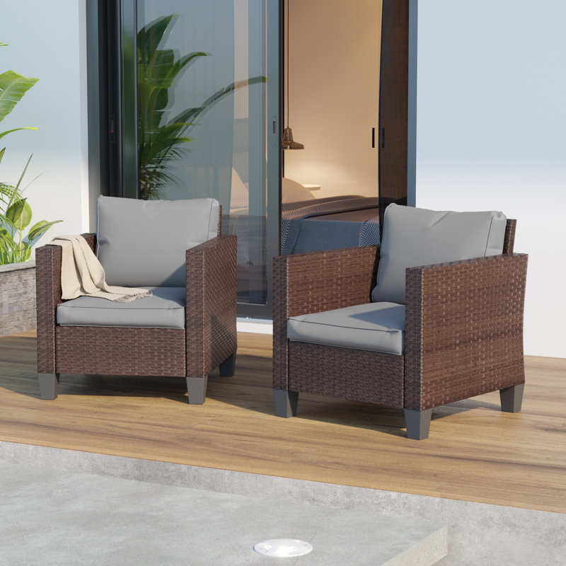 Ensemble de conversation de patio en osier pour 2 personnes avec coussins, ensemble de meubles d'extérieur toutes saisons pour terrasse