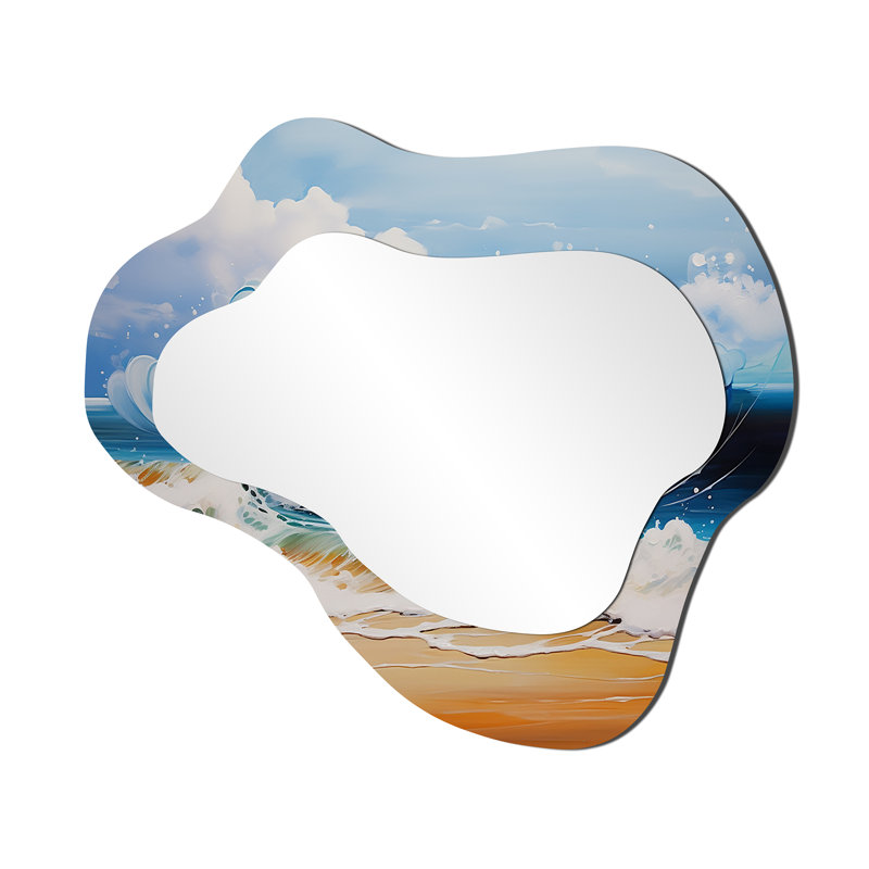 Vibrant Beach Waves 1 - Miroir mural décoratif asymétrique Waves, grand miroir bleu sarcelle, reproduction d'art en métal
