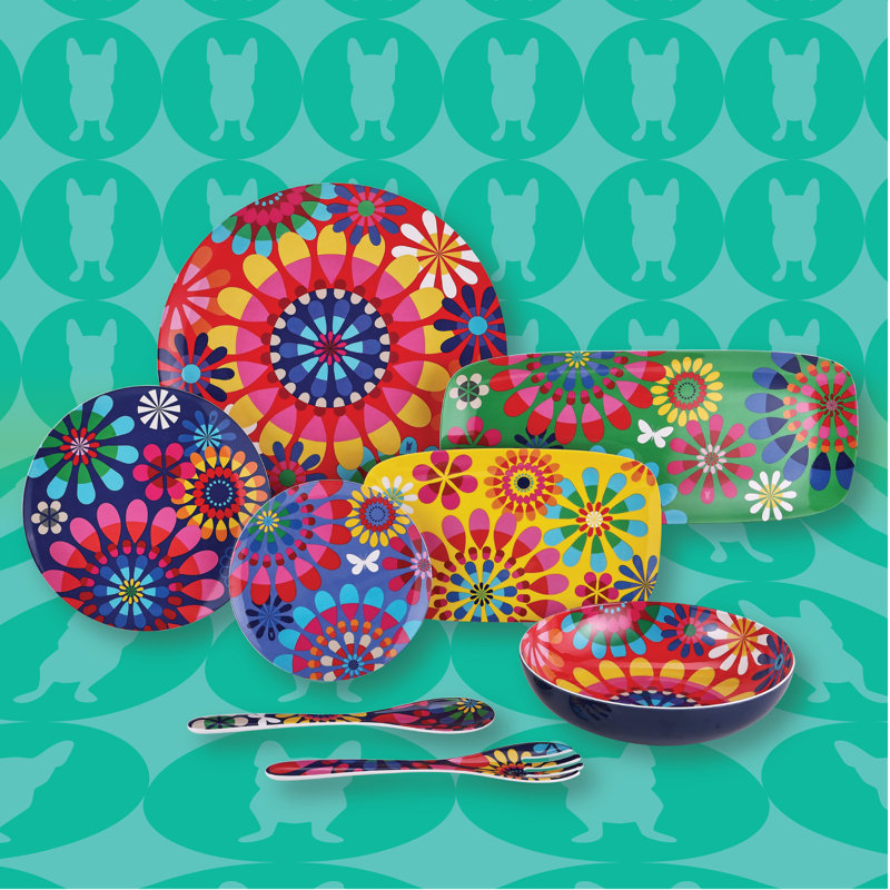 Festival Multicolor Melamine Round Salad Plates Set of 4