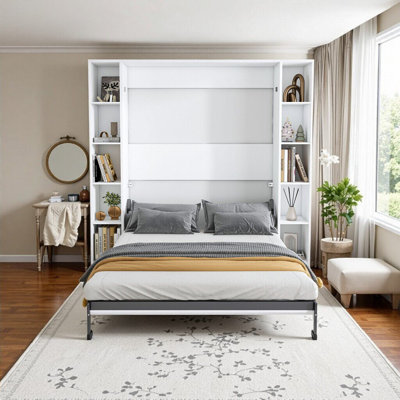 Grand lit escamotable avec armoire de rangement, support mural en bois massif pliable de 89,7 pouces