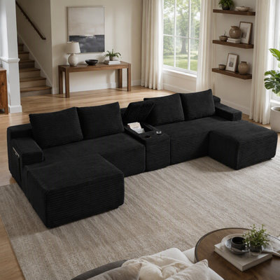 Compressible U-Shaped Sectional Sofa Set,Minimalist Style Modular Sectional Sofa, Corduroy Fabric Cloud Couch For Living Room
