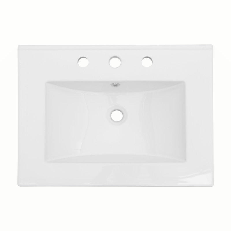 Plateau de meuble-lavabo simple blanc 24 po x 18 po avec 3 trous de robinet et trop-plein (lavabo seulement)