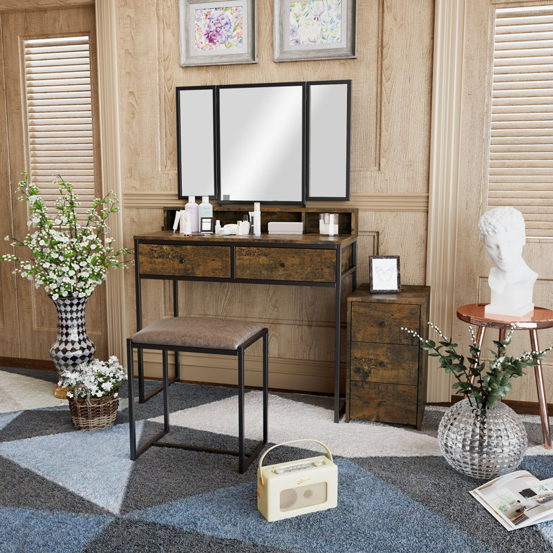 Kimberlee Dressing Table with Mirror, Brown