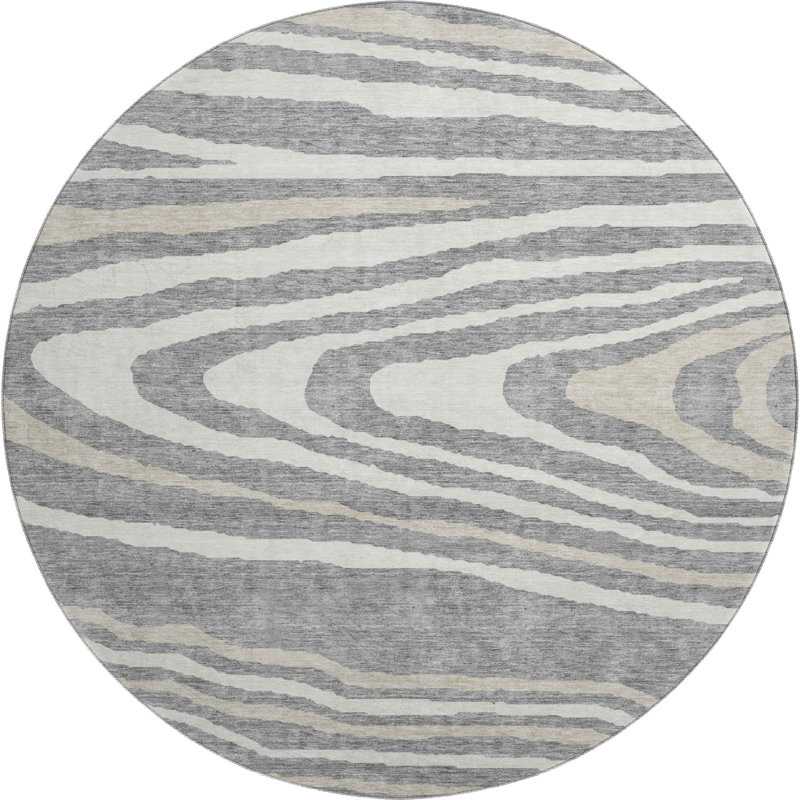 Tapis gris Prisco lavable à la machine de qualité supérieure, Rond 8 pi