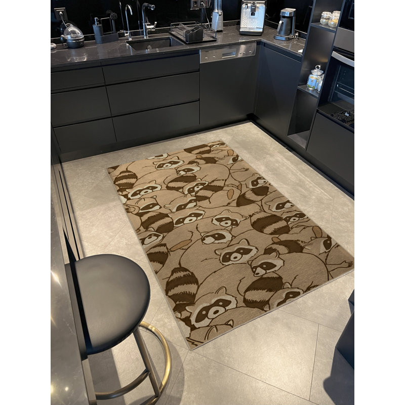 Tapis décoratif moderne à motif raton laveur brun, Rectangle 4 pi 11 po x 7 pi 6 po