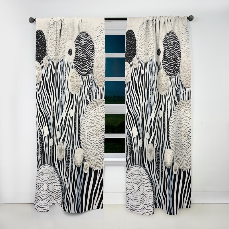 Ashtyn Black And White Abstract Corals River I - Coastal Coral Curtain - Velvet Room Darkening - 1 panel, 52" W x 108" L