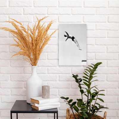 1930S Athletic Man Jumping Off High Diving Board Backwards Mid-Air Good Form Reverse Swan Dive Classic Retro Vintage Portrait Wall Art