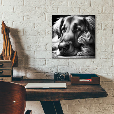 Art mural en verre épique «Cat and Dog B & w» par Rey Klimt, 12 po x 12 po