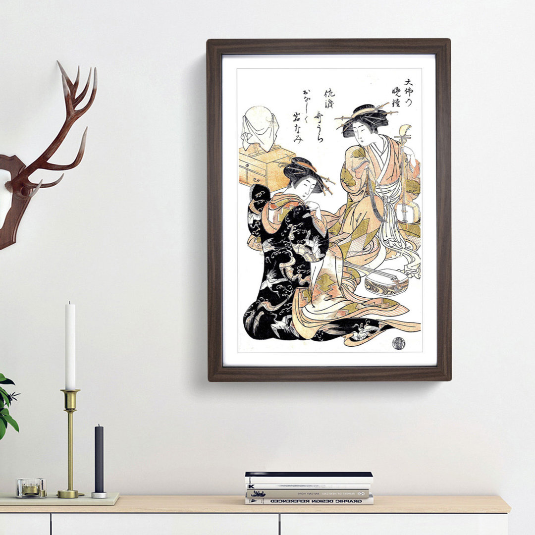 Bell of the Temple by Kitao Shigemasa - Framed Print