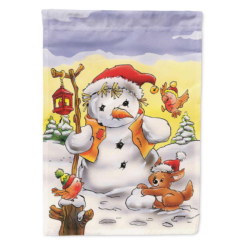 Drapeau de jardin à 2 côtés épouvantail bonhomme de neige, H 28 po x l 40 po