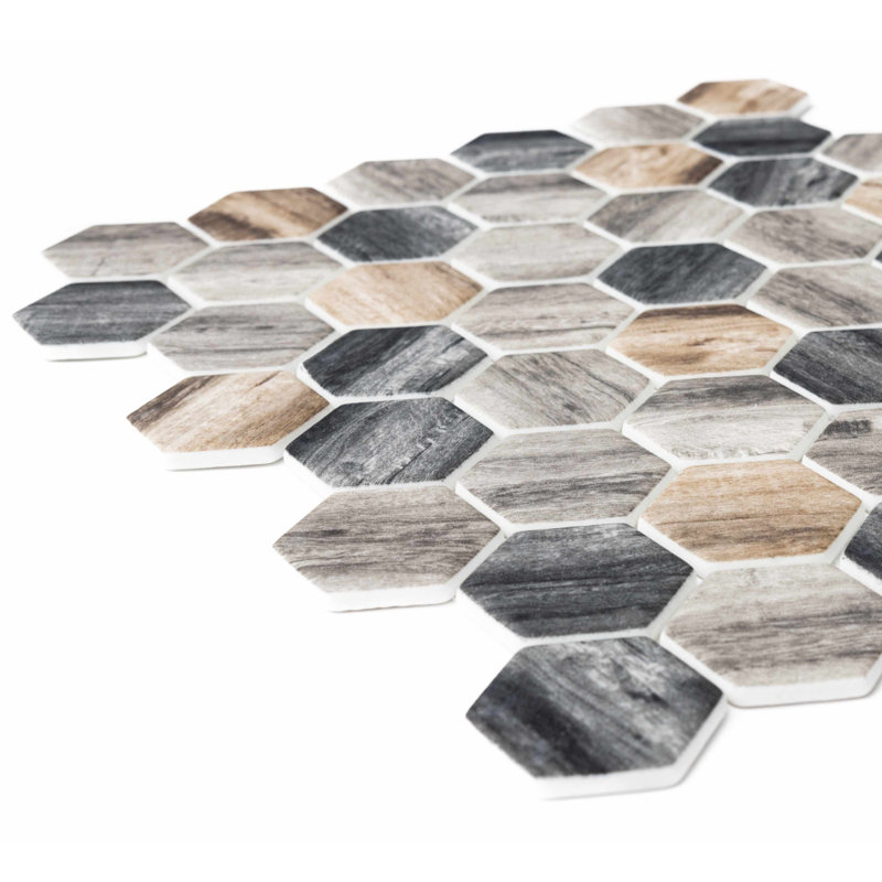 Recycled 13.88'' x 12.63'' Glass Mosaic Wall Tile, Gray/Beige