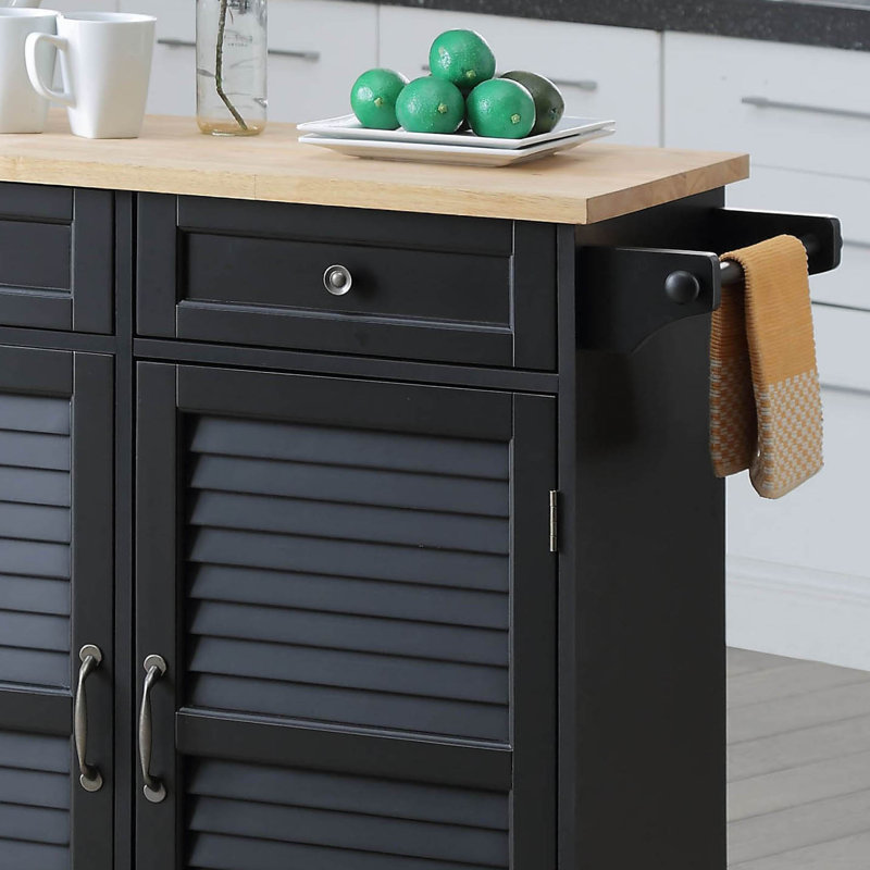 Ottery Solid Wood Top Kitchen Cart, Black