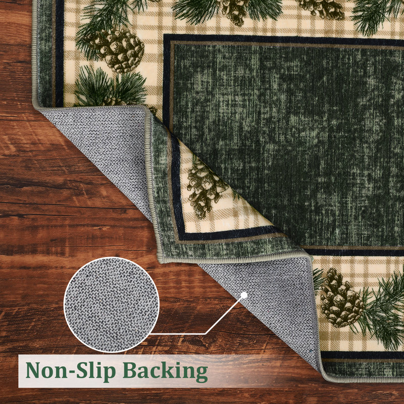 Tapis rustique à carreaux de houx et de baies de Noël, Vert, 4 x 6 pi