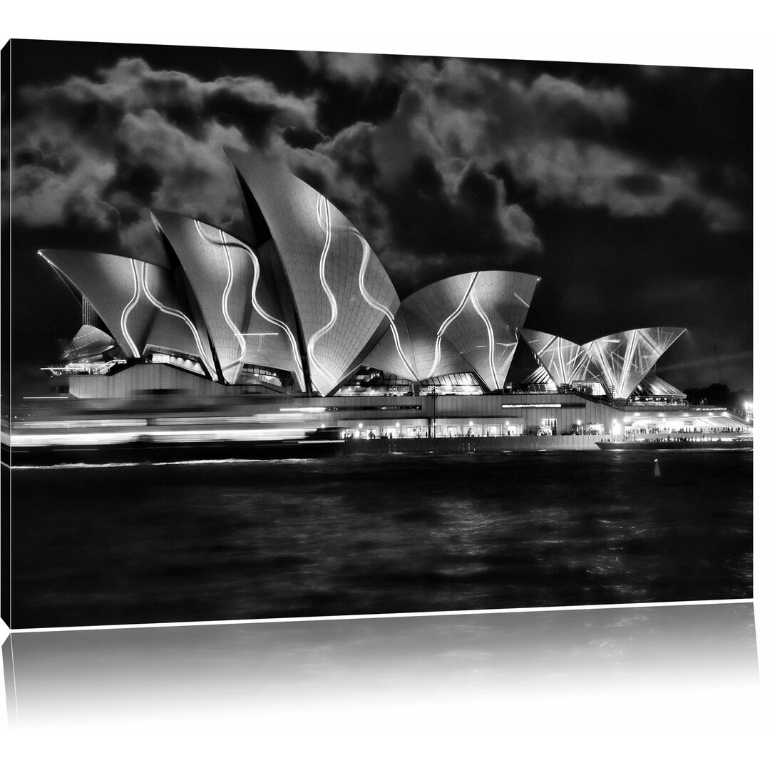 Leinwandbild Sydney OperaÂ House grÃ¼ne Beleuchtung in Monochrom