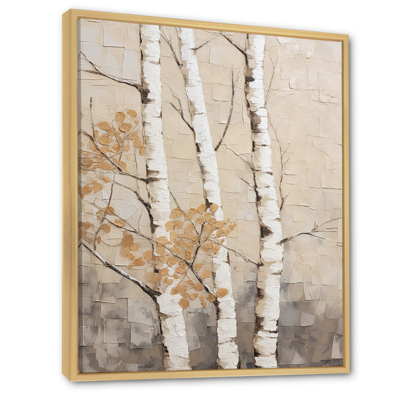 Beige minimalisme arbre bouleau III sur toile, H 44 po x l 34 po x P 1,5 po, Cadre flottant naturel