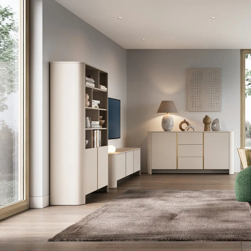 Syvia 170cm H x 103cm W Book Cabinet Bookcase, Cashmere