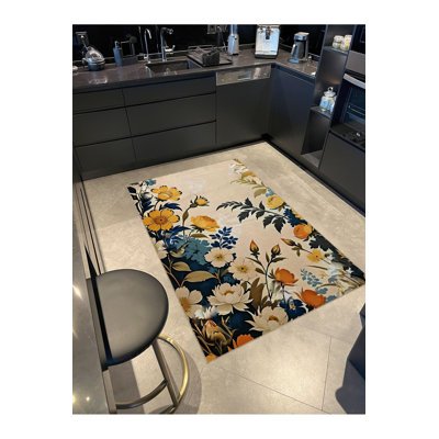 Autumn Colours Flowers Modern Decorative Machine Washable Area Rug