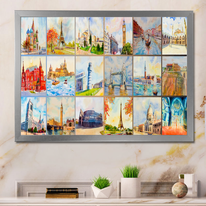 «World Travel Famous Monument III», reproduction sur toile flottante, Cadre photo argenté, H 30 po x l 40 po x P 1,5 po