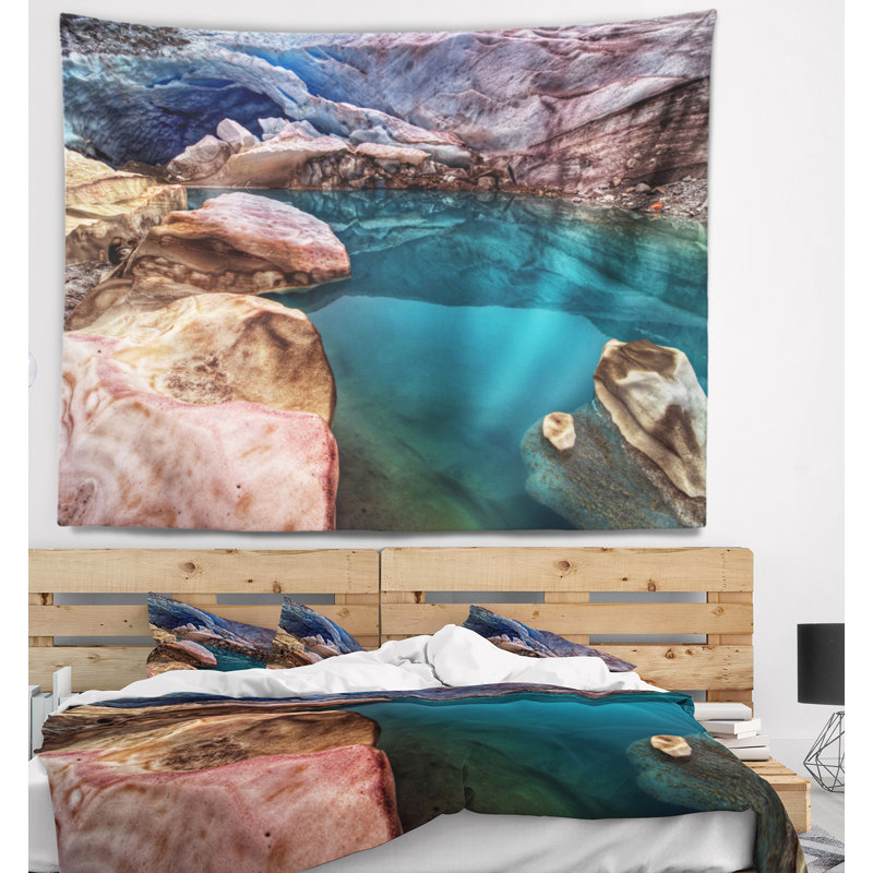 Tapisserie bleu profond en glacier de paysage, H 50 po x l 60 po