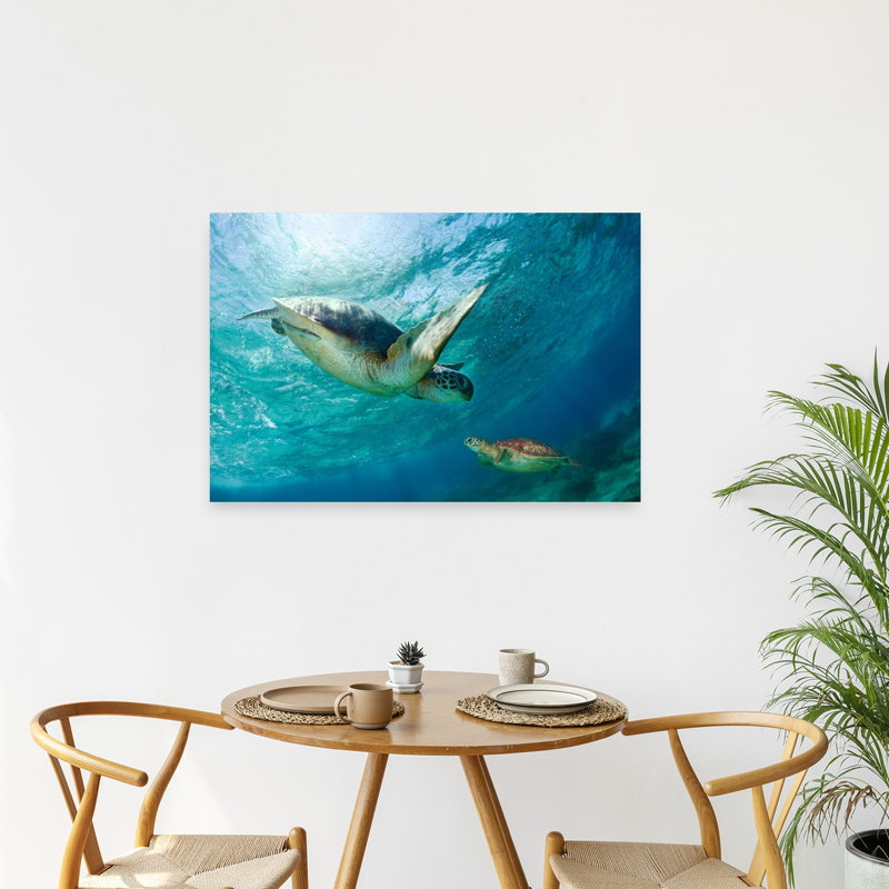 Swimming Sea Turtles Peaceful Serene Vibrant Turtle Nature Ocean Wall Art Print by Andrey Narchuk - Print