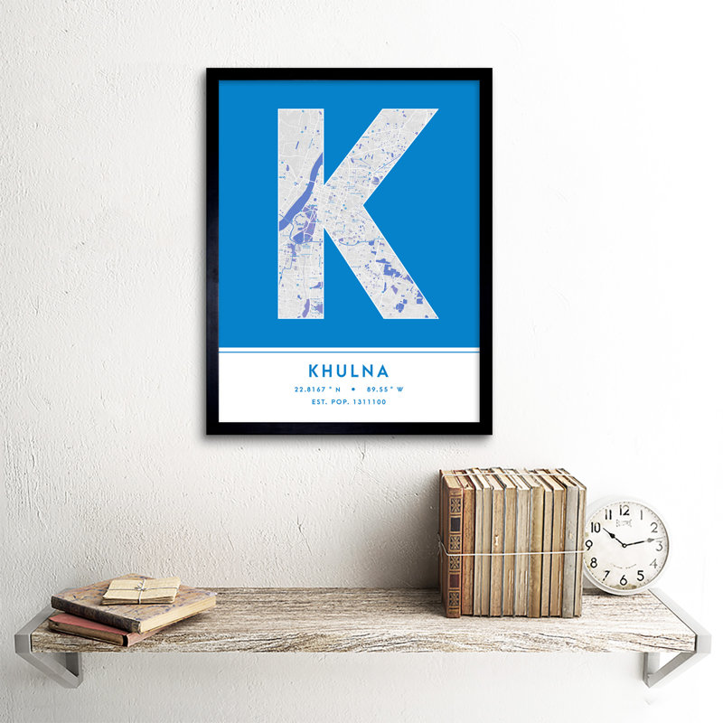 Khulna City Map Khulna Blue - Single Picture Frame Typography