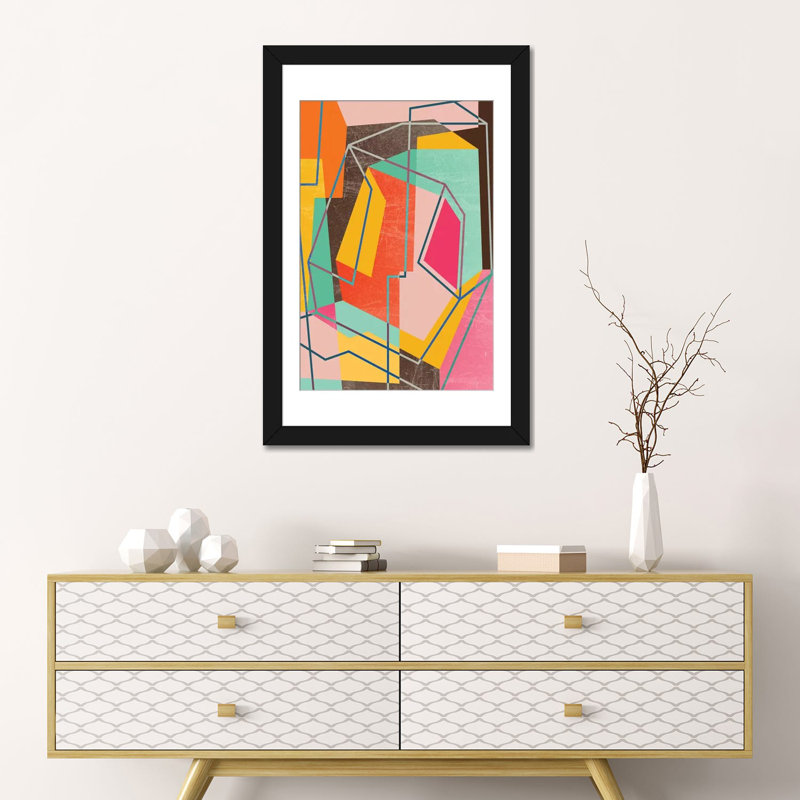 «Color Block VIII», impression sur toile, H 24 po x l 16 po x P 1 po, Papier d'art encadré noir, Blanc