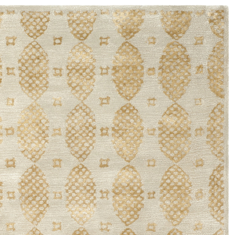 Tapis gris / jaune touffeté à motif géométrique Bayardo, Rectangle 7 pi 9 po x 9 pi 9 po