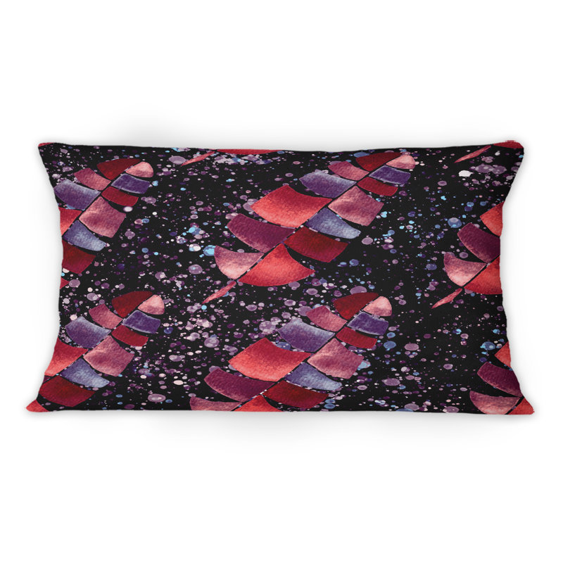 Coussin décoratif tropical imprimé feuilles rouges sur fond noir 1