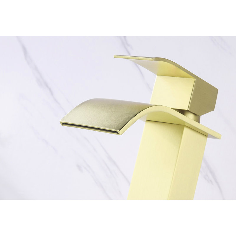 Robinet de lavabo de salle de bain à poignée simple avec superbe bec en cascade en acier inoxydable doré brossé pour un débit éblouissant et envoûtant