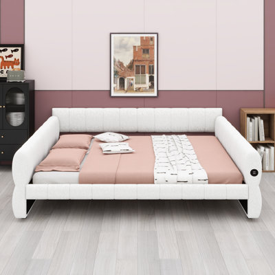 Modern Upholstered Platform Bed with Integrated USB Charging Station