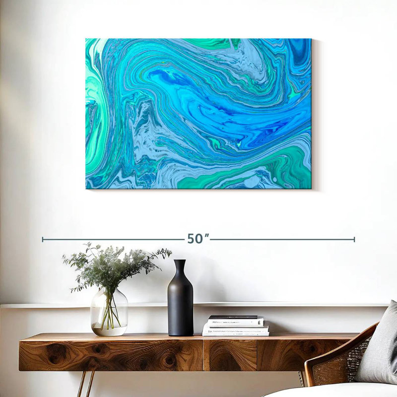 Avery Abstract Turquoise Waves, 24" H x 36" W