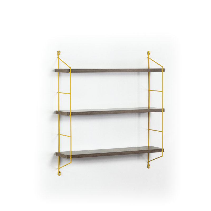 3 Wall Shelf, Walnut Finish, Metal Frame, Display, Modern Design, Contemporary Unit In With Bold - Ideal For Bedrooms Or Living Rooms, Spacious, Construction