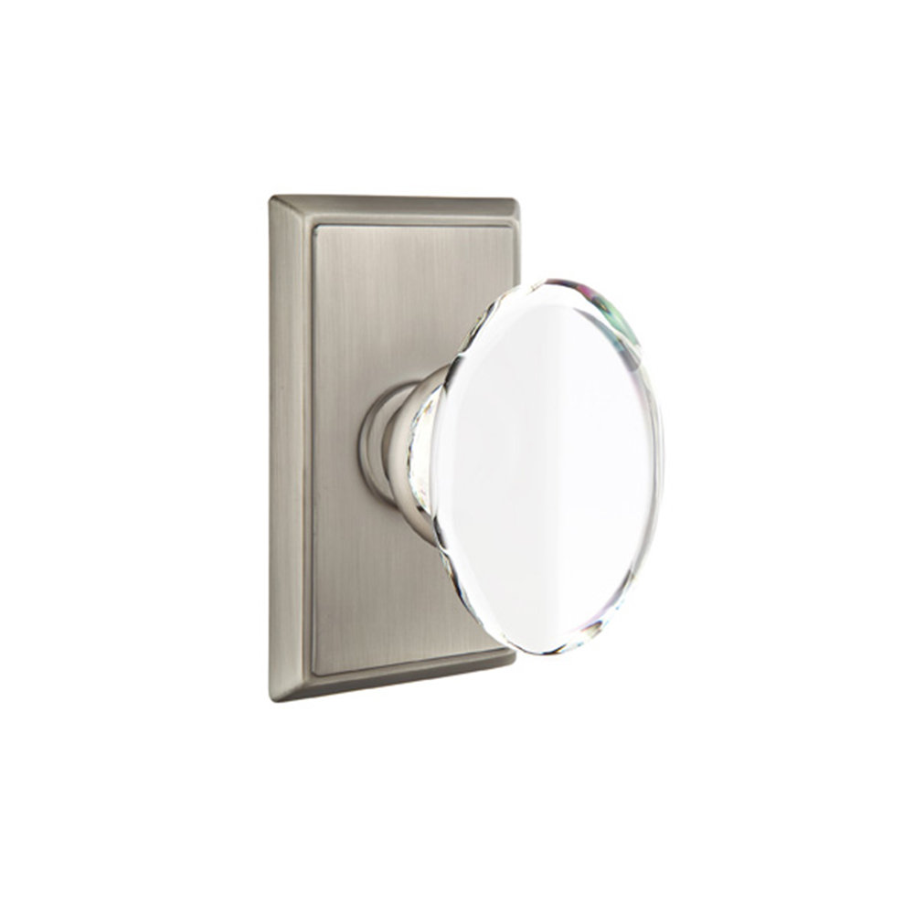 Emtek Privacy Knobset w/ Rectangular Rosette and Hampton Glass Knob Emtek