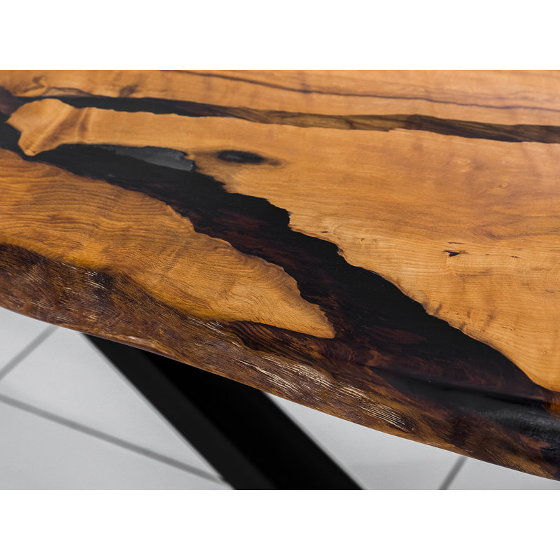 Solid Wood Top Metal Base Dining Table